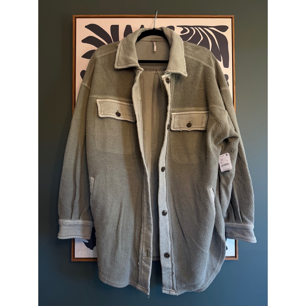 NWT Free People Ruby Jacket Fleece Shacket Olive Green Button Front Size M